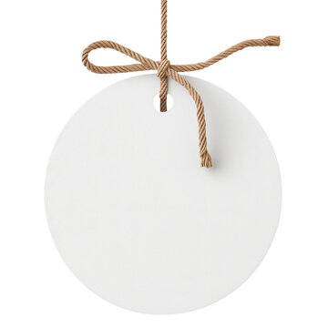 recommend clip art: Round white gift tag with brown rope string on transparent background clipart
