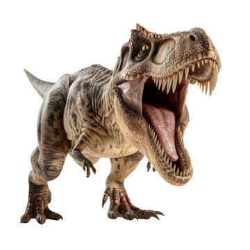 Ferocious Tyrannosaurus rex dinosaur roaring with mouth open on transparent background clipart
