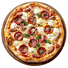 Delicious Pizza with Pepperoni, Salami, Ricotta and Sausage