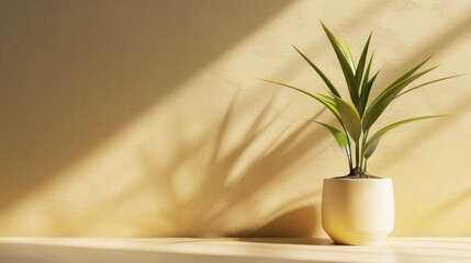 A plant is in a pot on a wall