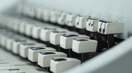 Obraz premium Classic typewriter with transparent keys showing a musical score inside, perfectly aligned for a unique artistic twist