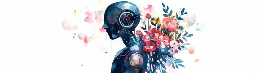 Futuristic Robot with Floral Design