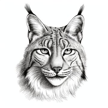 recommend clip art: Black and white Vintage engraved art of a portrait of a lynx isolated on white background, ink sketch illustration, simple vector art design, highly detailed line art, high contrasty