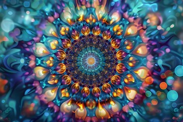 Vibrant Mandala Design with Intricate Patterns and Symbolic Elements Digital