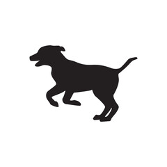 Run dog silhouette jump vector logo icon. Sport dog canine fast profile sign silhouette background