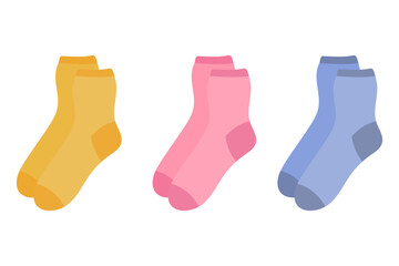 Children's colored socks. Collection of children's shoes. Vector illustration in flat style.