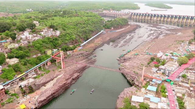 Beautiful creek along rock sheet boats sailing in it
