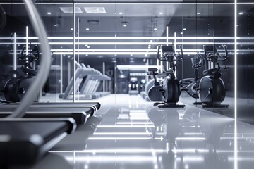 Naklejka premium Modern Fitness Center with Exercise Bikes and Treadmills