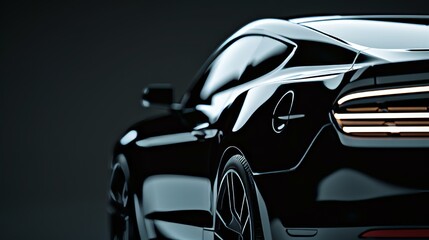 A sleek black sports car with a mirror-like lacquer finish, highlighting every curve and detail...