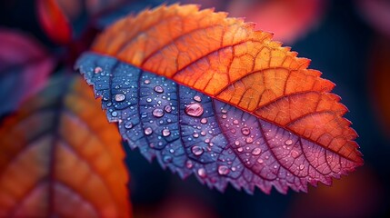 A multi-colors leaf with detailed veins, vibrant colors, illustration background .