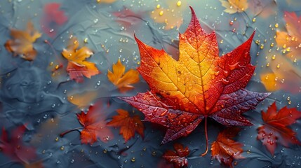 A multi-colors leaf with detailed veins, vibrant colors, illustration background .
