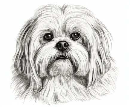 recommend clip art: Black and white Vintage engraved art of a Maltese isolated on white background, ink sketch illustration, simple vector art design, highly detailed line art, high contrasty