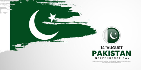 Celebrating Pakistan Independence Day 14 August, waving flag on brush background