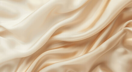 Obraz premium Light Beige Gradient Background, Vanilla Toned Blurry Cosmetics Backdrop, Smooth Silk Fabric Texture