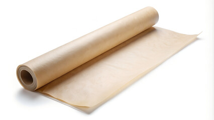 Fototapeta premium Roll of unbleached parchment paper on white background for baking and cooking