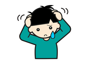 Obraz premium 頭がかゆい男の子