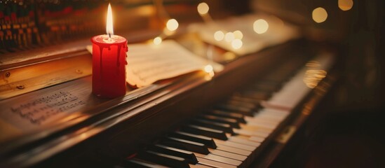 Candlelight on a Piano with Sheet Music