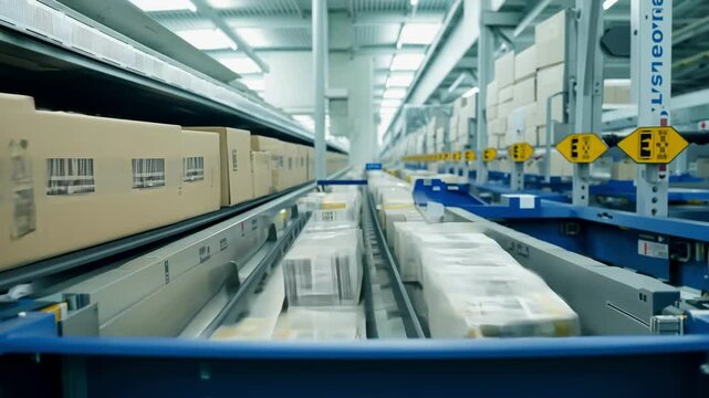 The conveyor belt of a mail sorting facility moving quickly and efficiently to get packages to their destinations.