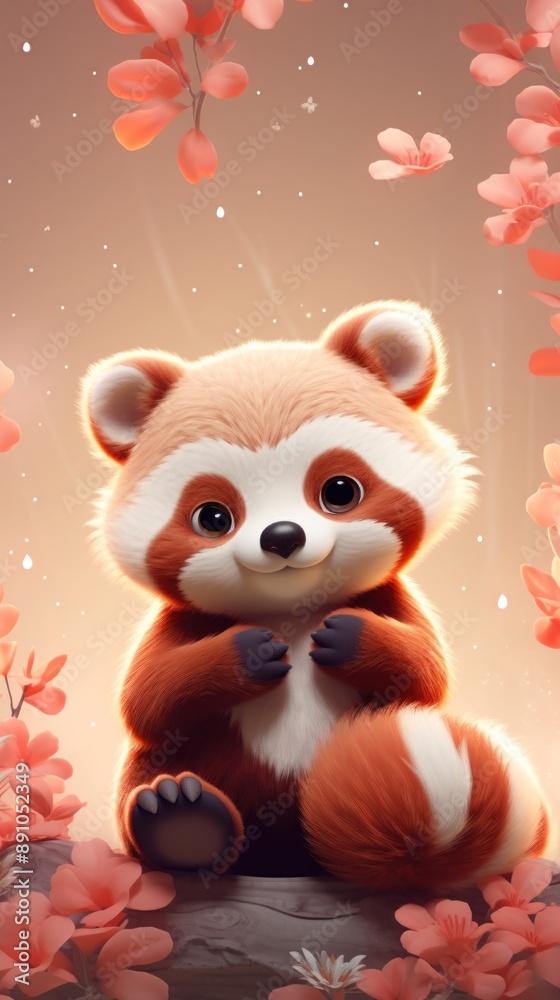 Sticker Cute red panda cartoon animal toy.