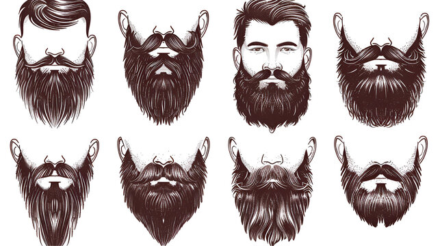 Various beard styles in one set: from full beards to stubble. Ideal for grooming and personal care content. generated by Ai.