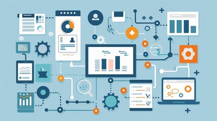 Fototapeta premium Business Visual Management Process Mapping Tools Various tools used for process mapping, including software interfaces and templates