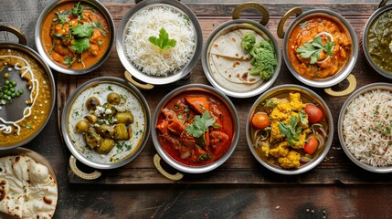 A Feast of Indian Curries and Naan, a Top-Down View, curry , indian food , naan , indian cuisine