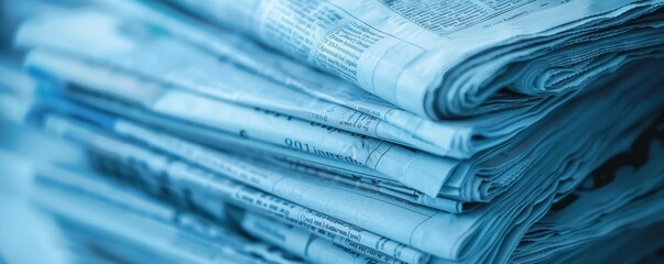 Blue Hues of Information A Stack of Newspapers in Blue Tones, Newspaper, Blue, Stack, Information