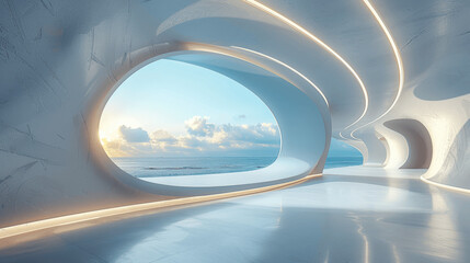 Fototapeta premium Futuristic Minimalist Architecture with Curved Lines and Concrete Floor