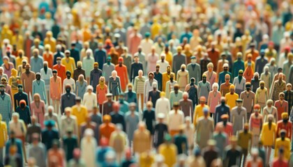 A Large Crowd of Miniature People Standing Together in a Row