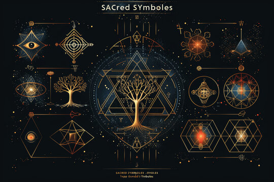 sacred geometry symbols collection flower of life metatron's cube merkaba tree of life vesica piscis vector equilibrium tesseract spiritual yoga design elements