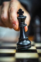 Knight moving a piece on a conference chessboard symbolizing strategy