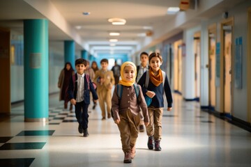 Corridor walking architecture building.