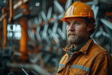 Male wind turbine engineer managing energy generation amidst windmills  sustainable future concept