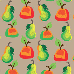 Apples and pears in a colorful pattern for printing and printing. A fruit and berry pattern in a vector. 