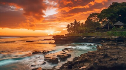 Ancient pura ulun danu bratan, besakih or famous hindu temple and tourist in bali island at sunrise