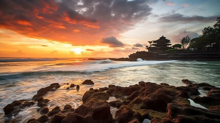 Ancient pura ulun danu bratan, besakih or famous hindu temple and tourist in bali island at sunrise