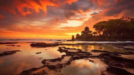 Ancient pura ulun danu bratan, besakih or famous hindu temple and tourist in bali island at sunrise