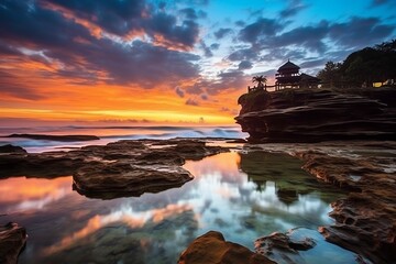 Ancient pura ulun danu bratan, besakih or famous hindu temple and tourist in bali island at sunrise