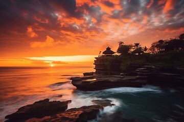 Ancient pura ulun danu bratan, besakih or famous hindu temple and tourist in bali island at sunrise