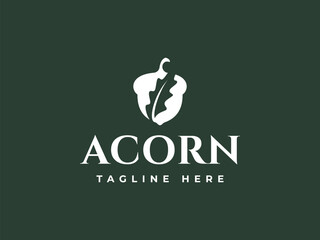 acorn logo vector illustration. acorn with leaf logo template © Rezaalfarid204
