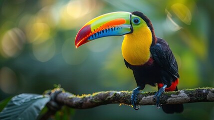 Fototapeta premium Colorful Keel-Billed Toucan perched on a branch in Costa Rican forest - Central America Nature and Travel Photography