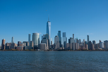 Naklejka premium New York City Skyline with Urban Skyscrapers USA. New York City skyline, cityscape of Manhattan in USA. Panoramic view on Manhattan.