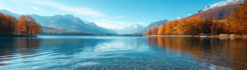 Obraz premium Autumn Trees by Serene Mountain Lake