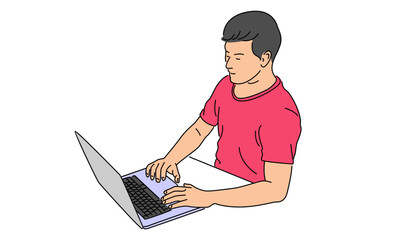 Naklejka premium line art color of man with laptop computer