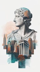A captivating blend of classical sculpture and modern cityscape, symbolizing the fusion of art and urban life.