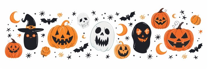 Vibrant Collection of Rhinestone Halloween Stickers Featuring Glittery Pumpkins, Bats, and Spiders on a Stark White Background