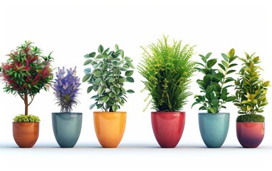 Obraz premium potted plant with tree Collection of flat illustrations arranged in a row. White background vector