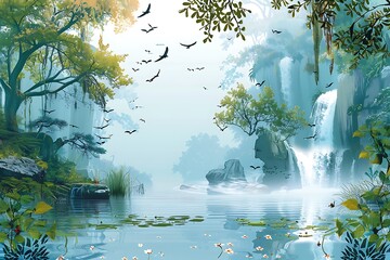 Get well soon card with a calming nature scene a blank space at the bottom for a message