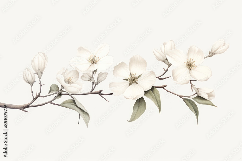 Wall mural botanical illustration magnolia flower blossom sketch.