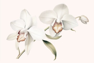 Obraz premium Botanical illustration floating orchid flower plant white.